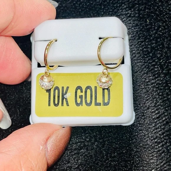 10k solid gold custom made Swarovski dangling hoops , best gift for Christmas, - Picture 3 of 4